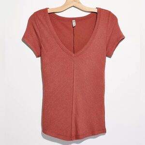 Free People Hi Honey Baby Copper Deep V-Neck Tee